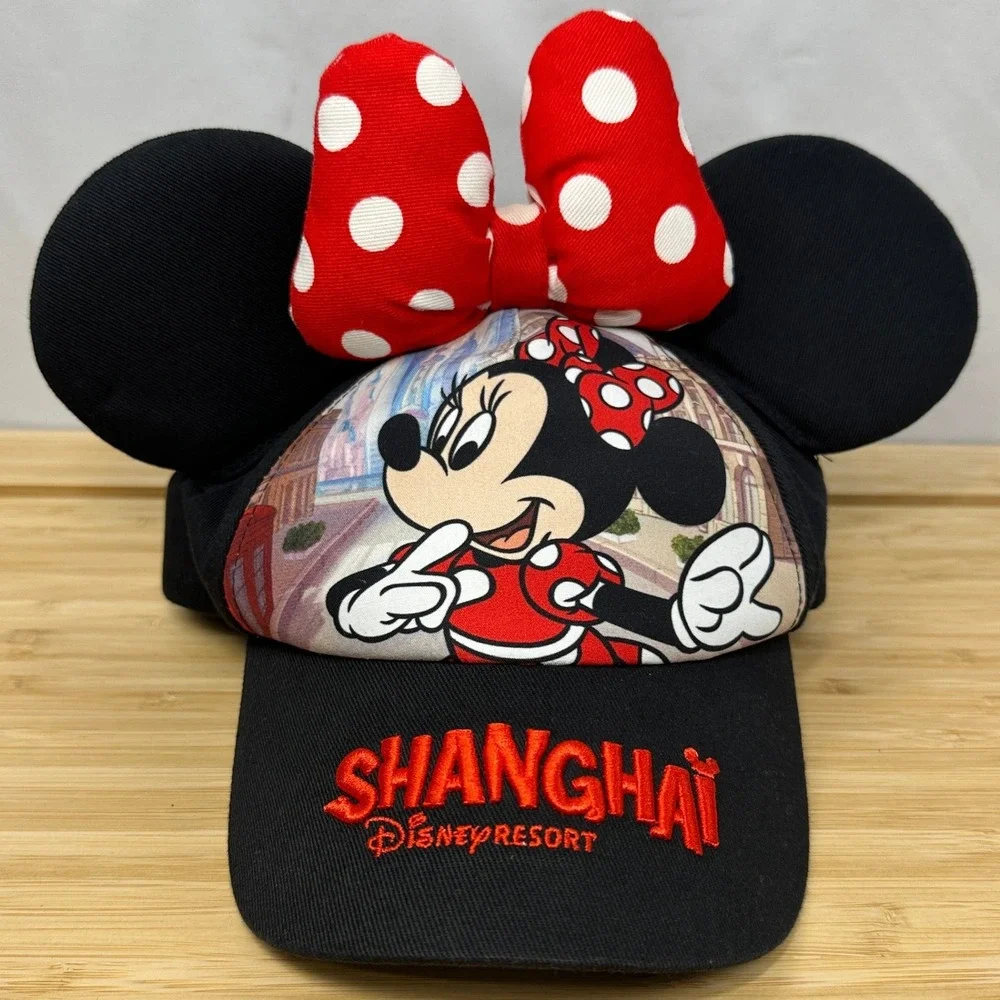 Disney‎ Parks Minnie Mouse Baseball Cap Shanghai Disneyland Resort 3D Ears Bow